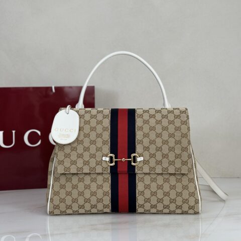 Gucci 专柜品质，顶级原单货 浅杏布/白皮 款号875019