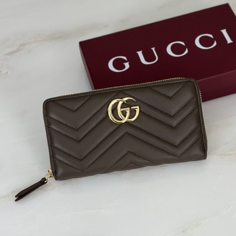 Gucci 专柜品质，顶级原单货 深灰褐长夹 款号443123