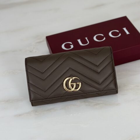 Gucci 专柜品质，顶级原单货 深灰褐长夹 款号443436