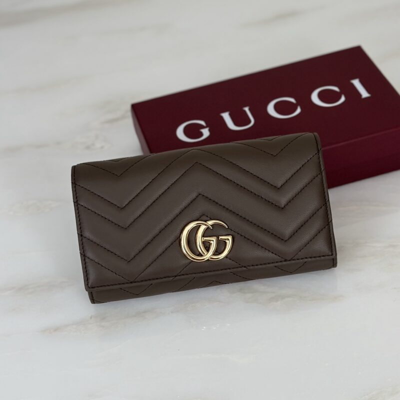 Gucci 专柜品质，顶级原单货 深灰褐长夹 款号443436