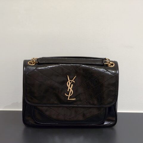 YSL【𝙉𝙞𝙠𝙞-𝟮𝟴𝙘𝙢】金扣中号油蜡皮复古手袋 498894