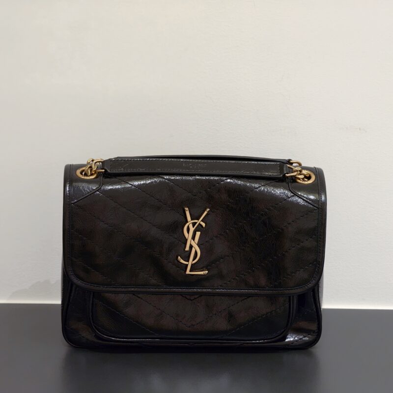 YSL【𝙉𝙞𝙠𝙞-𝟮𝟴𝙘𝙢】金扣中号油蜡皮复古手袋 498894