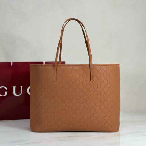 Gucci 棕皮穿孔托特包 874745
