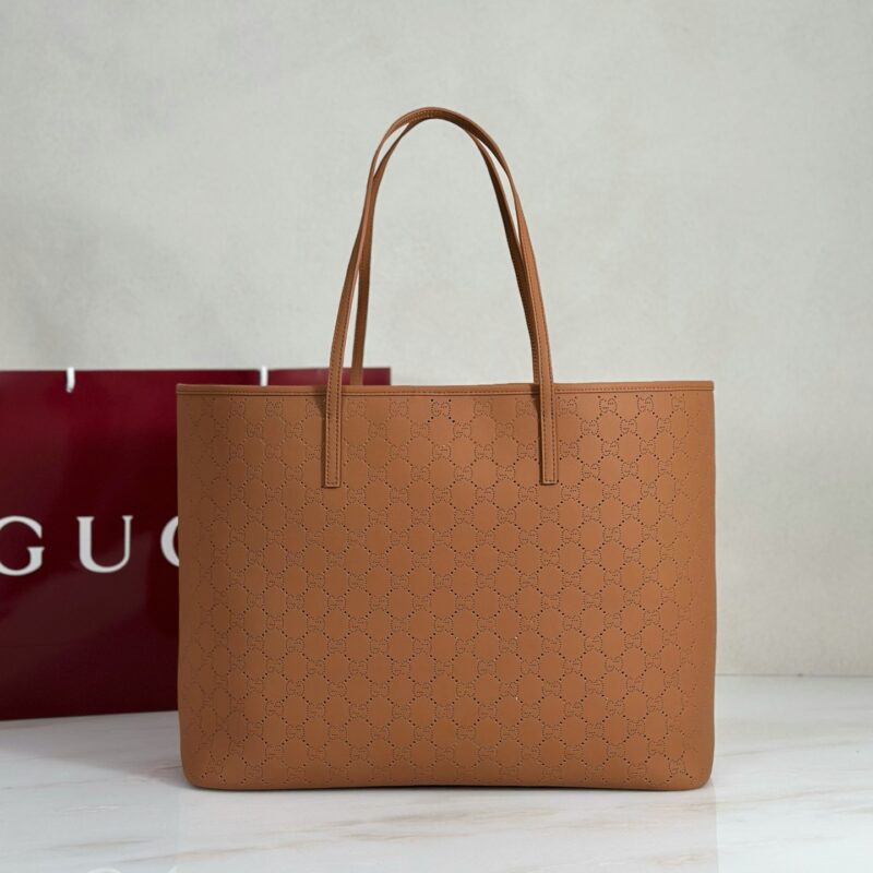 Gucci 棕皮穿孔托特包 874745