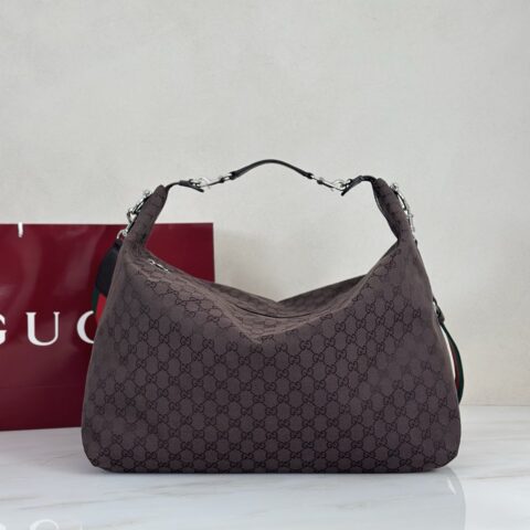 Gucci 深棕帆布肩背包 型号864485