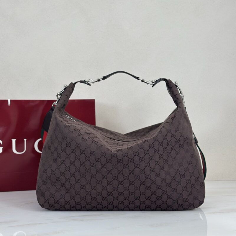 Gucci 深棕帆布肩背包 型号864485