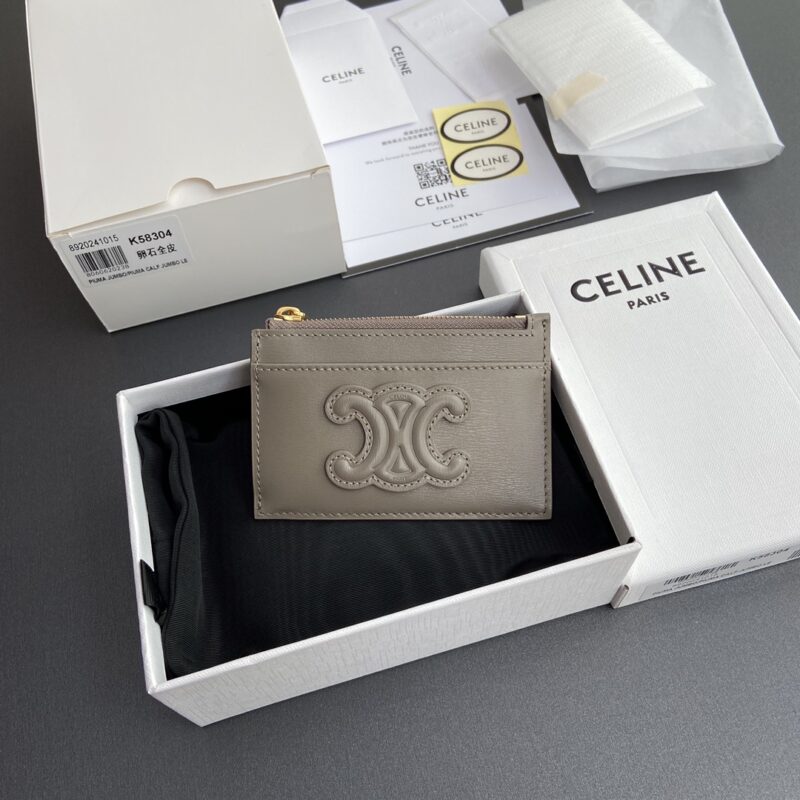 Celine TRIOMPHE亮泽牛皮革卡包 10K58304EMJ.04LU 卵石色全皮