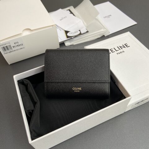 Celine 小號粒面牛皮革飾帶錢包 编号:10H573BRU.10PI 黑色手掌紋全皮