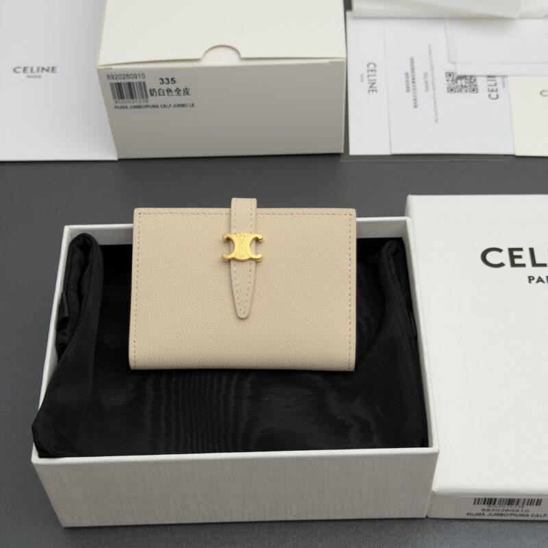 CELINE TRIOMPHE 雙折卡包 编号:L101O3GVE.01CR335 奶白色全皮