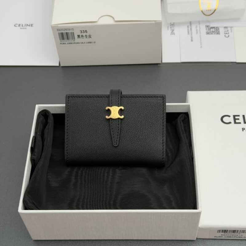 CELINE TRIOMPHE 雙折卡包 编号:L101O3GVE.01CR335 黑全皮
