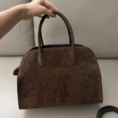 TheRow SoftMargaux12Bag 进口胎牛绒 深棕手提包 TR1218