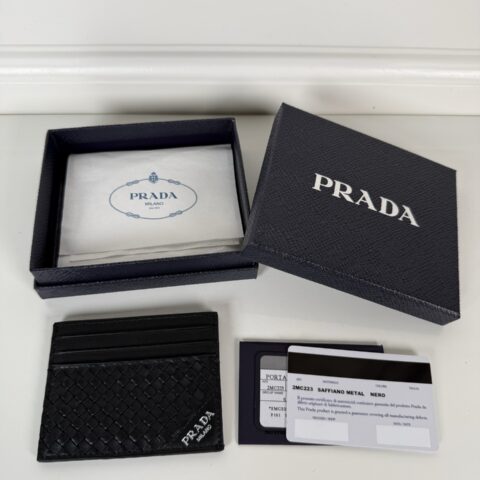 Prada 男女款羊皮编织制作小卡包黑色 型号2MC223