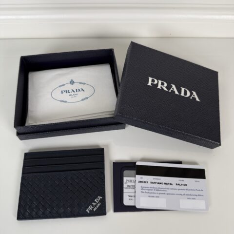 Prada 男女款羊皮编织制作小卡包深蓝色 型号2MC223