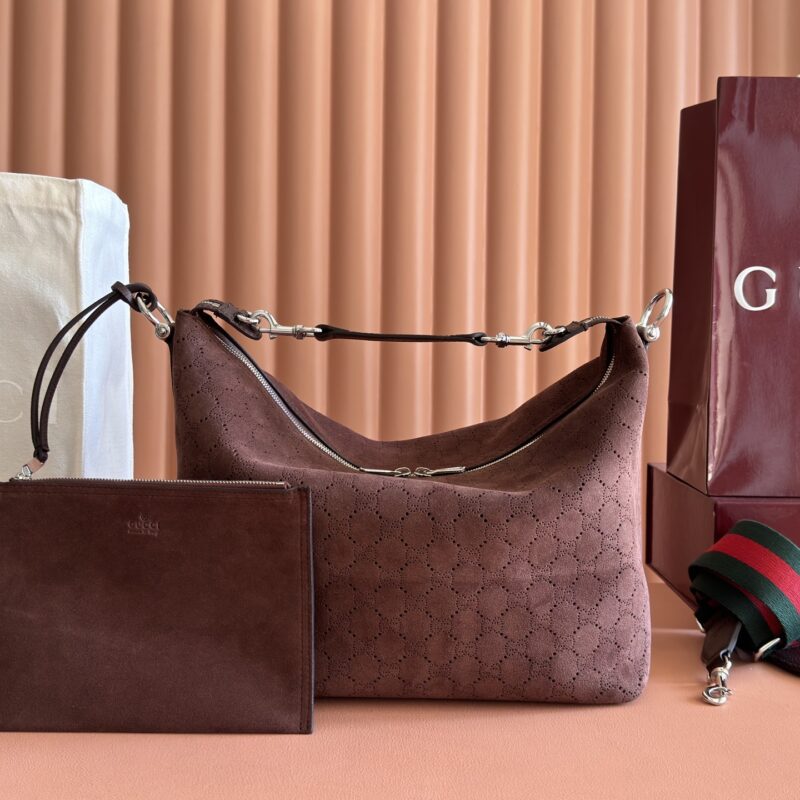 Gucci Giglio系列腋下包包 深棕色/反绒孔 A006X0