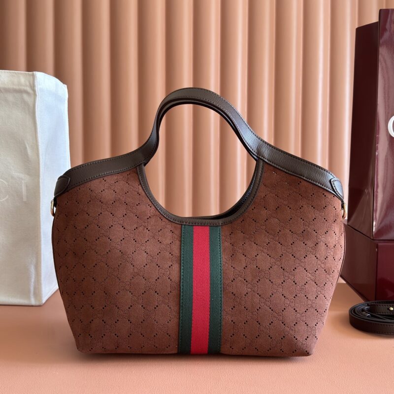 Gucci Giglio系列小号托特包 棕色/反绒孔 型号860845