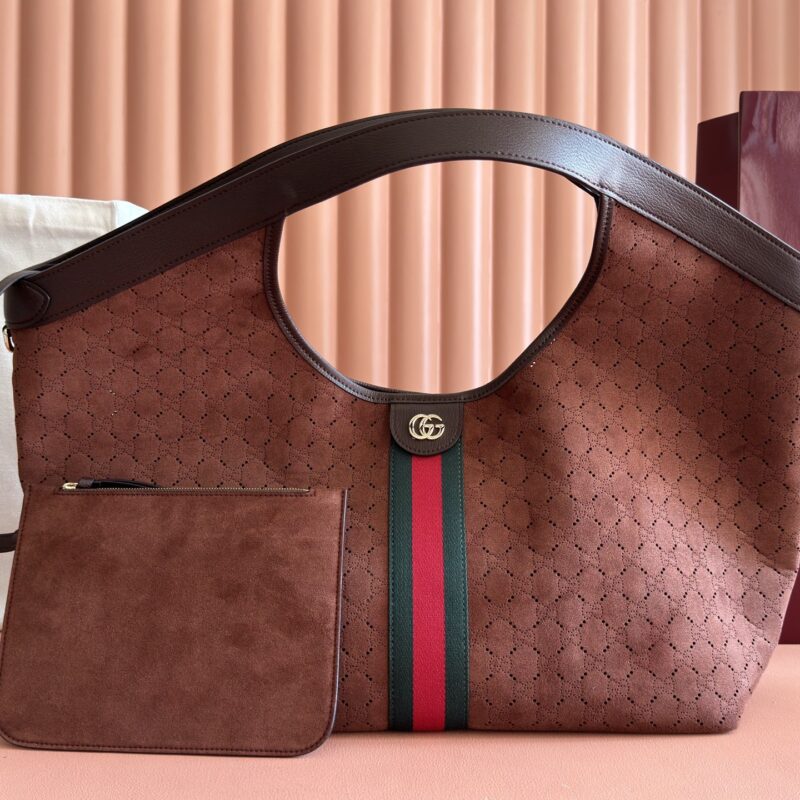 Gucci Giglio系列大号托特包 棕色/反绒孔 型号853971