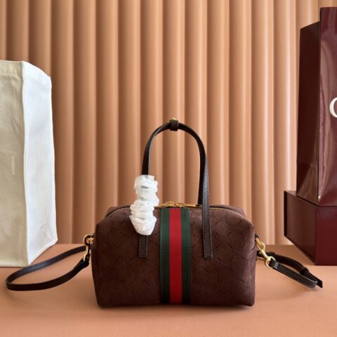 Gucci 饰织带小号波士顿包 深棕色 型号A0070T