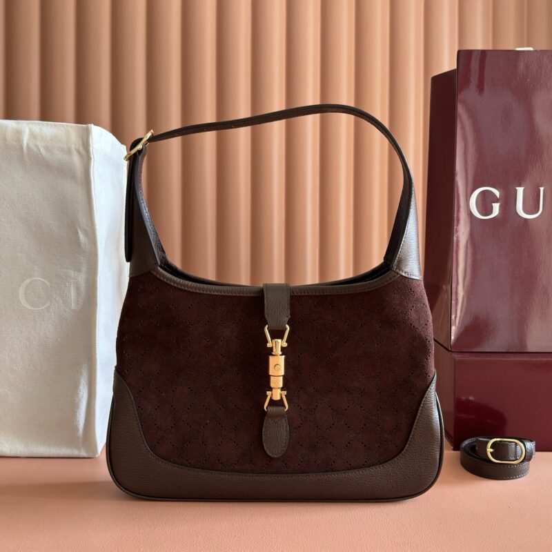 Gucci Primavera系列腋下包 深棕色反绒孔 型号863136