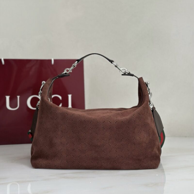 Gucci 深棕反绒穿孔腋下包 型号A006XO