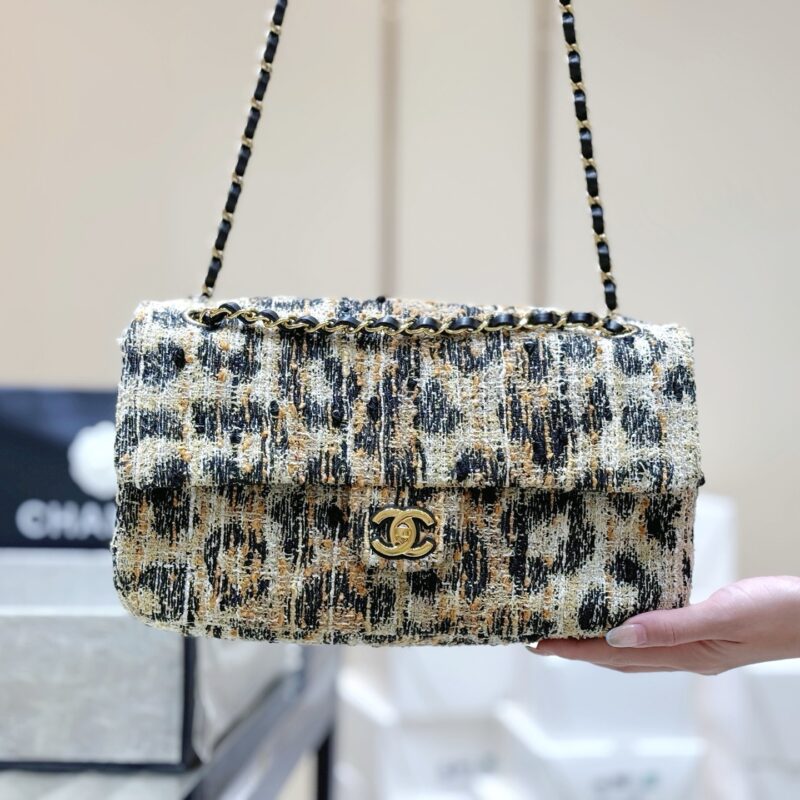 Chanel 限量版豹纹机场包粗花布料 型号AS6281