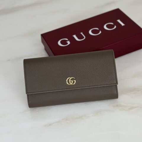 Gucci 长夹钱包深灰褐/新粉 型号456116