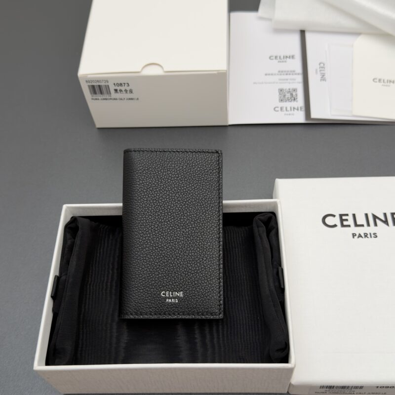 Celine【特级纯钢五金原厂皮】牛皮革竖款卡包 黑色全皮 型号10K873