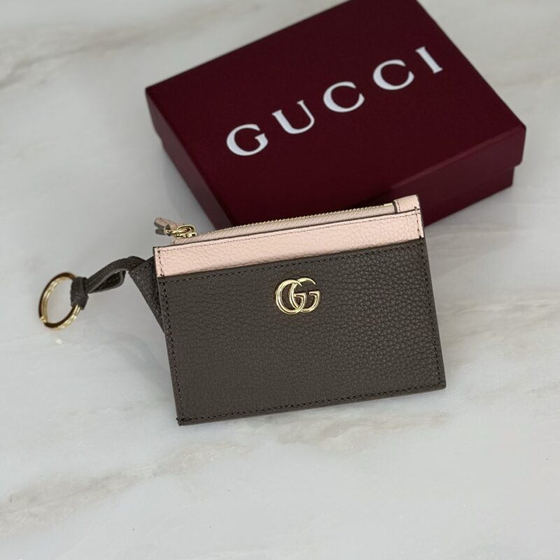 Gucci 深灰褐/新粉短夹钱包 型号837966