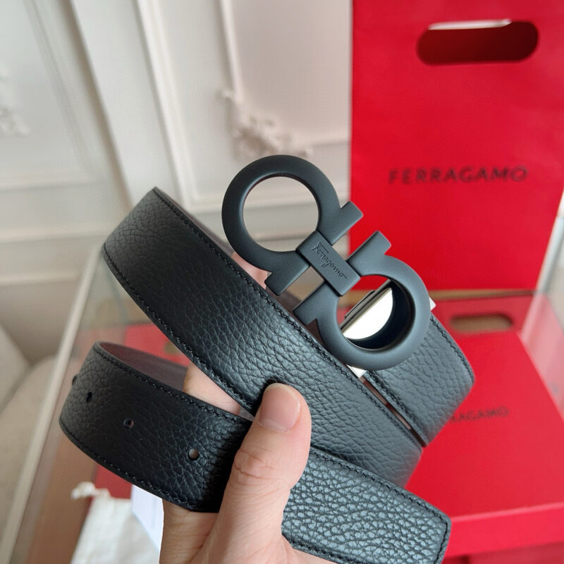 Salvatore Ferragamo菲拉格慕男士3.5cm精致双圈腰带 黑扣