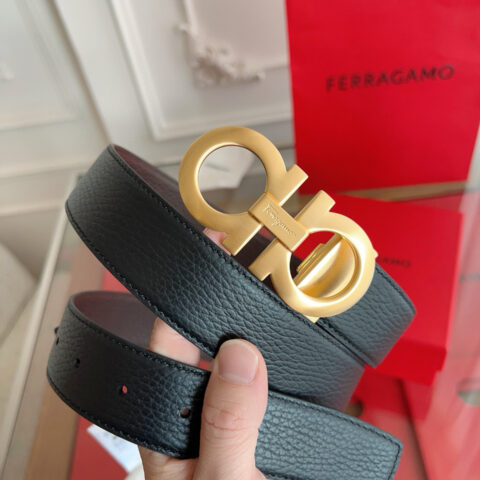 Salvatore Ferragamo菲拉格慕男士3.5cm精致双圈腰带 金扣