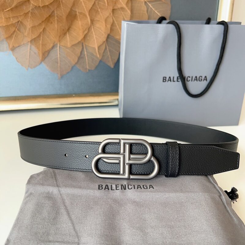 Balenciaga 宽度3.5cm 纯铜复古五金牛皮腰带灰银扣