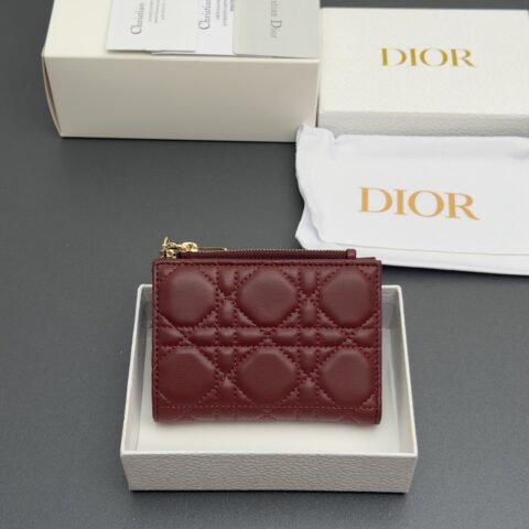 Dior Lady Dahlia钱包 酒红色腾格纹羊皮 S6037