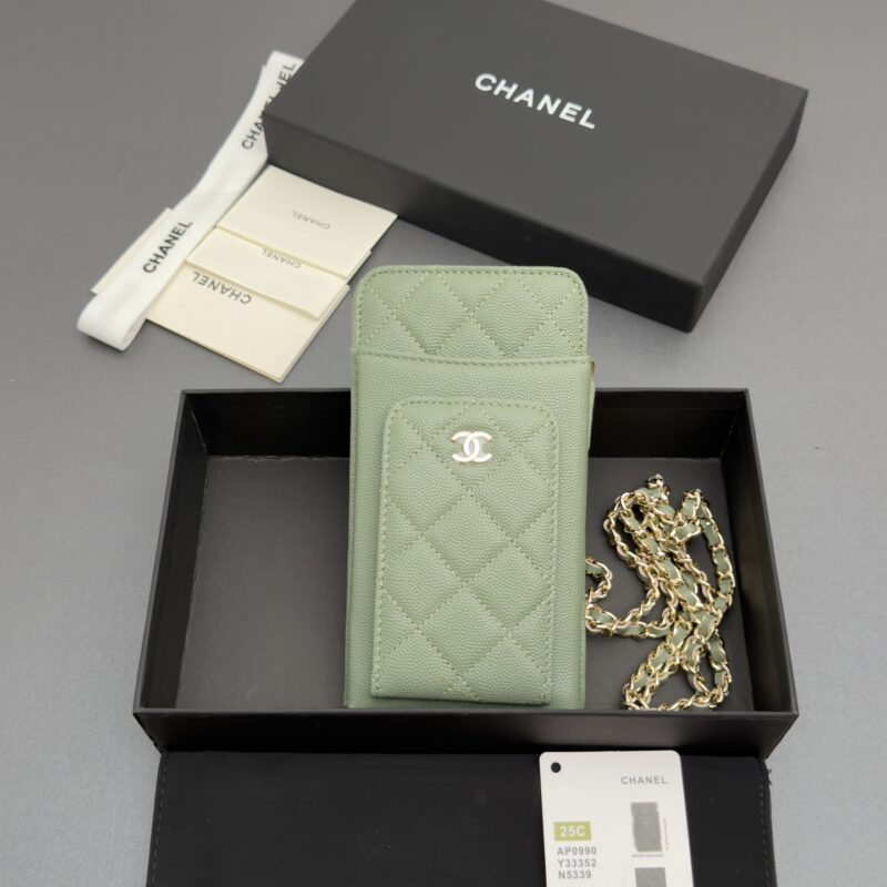 Chanel 意大利颗粒牛皮长夹钱包 希腊绿細球纹金扣 型号AP0990