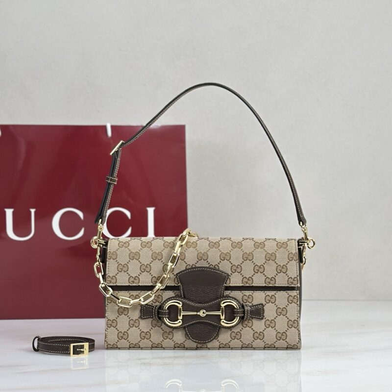 Gucci 浅杏布老花单肩包 型号A006KQ