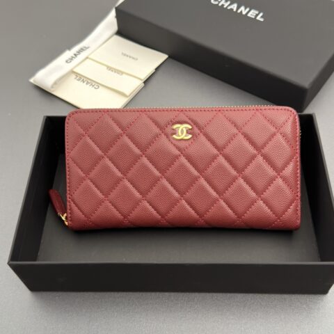 Chanel 羊皮钱包 酒红细球金色钢唛 型号A50097