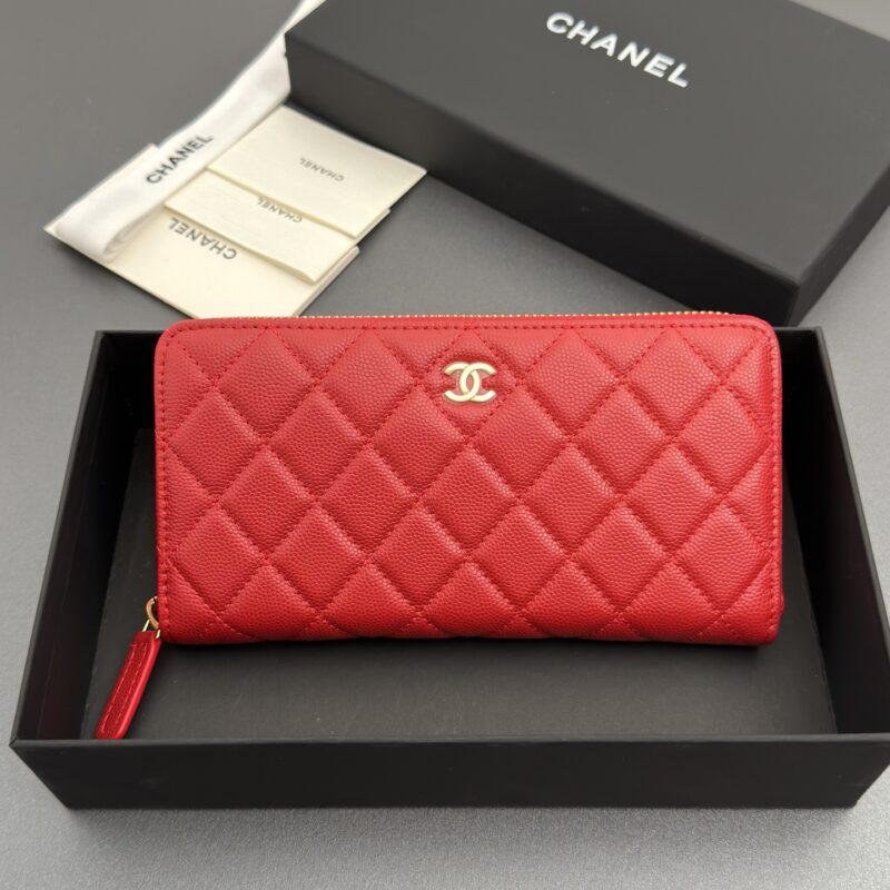 Chanel 羊皮钱包 大红细球金色钢唛 型号A50097