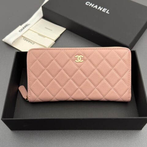 Chanel 羊皮钱包 粉色细球金色钢唛 型号A50097