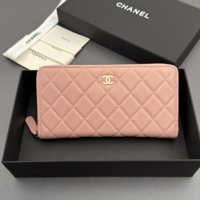 Chanel 羊皮钱包 粉色细球金色钢唛 型号A50097