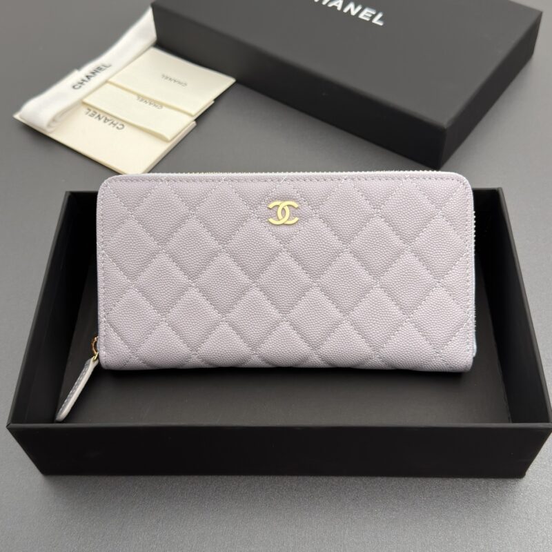Chanel 羊皮钱包 浅紫细球金色钢唛 型号A50097