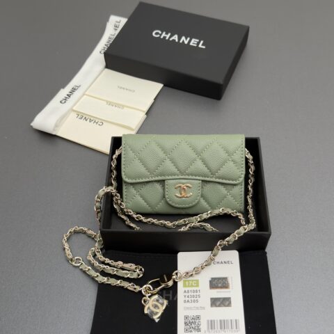 Chanel 牛皮卡包 希腊绿细球纹金色钢唛五金 型号A81081