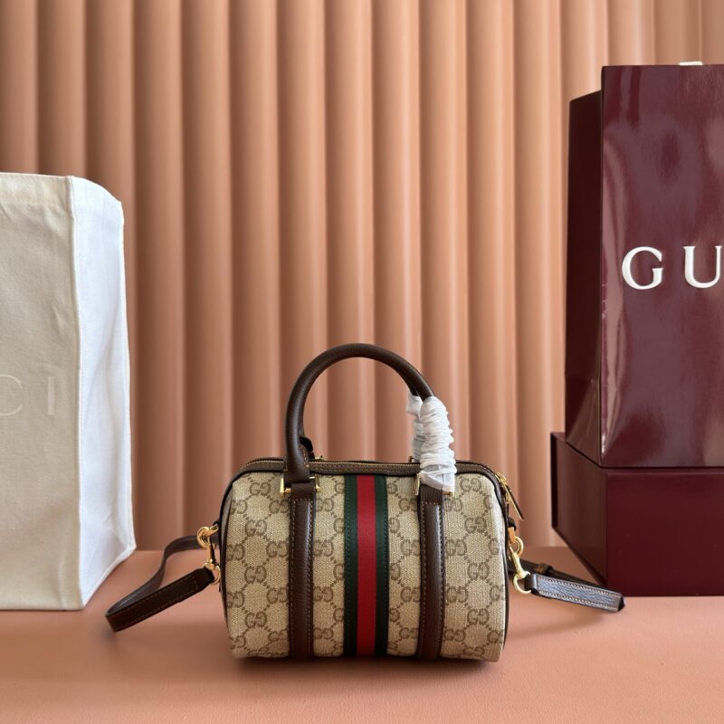 Gucci 迷你波士顿包浅杏色/帆布 型号A00DH0
