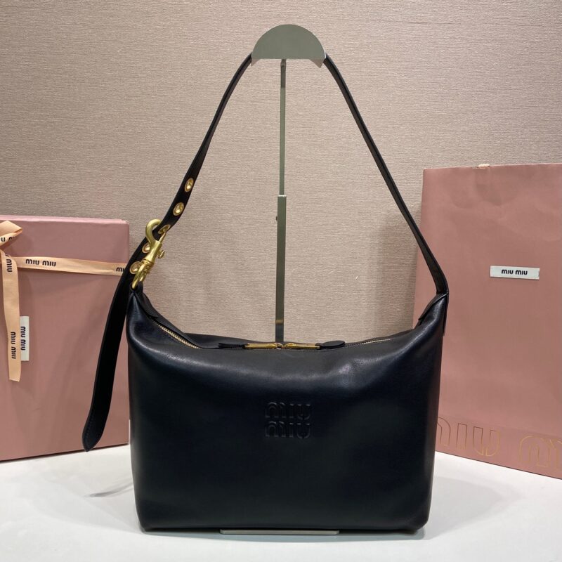 MiuMiu 亮面Nappa皮革手袋盒饭包大号黑色 型号5BC217