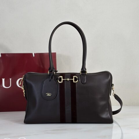 Gucci 棕皮绒面手提肩背包 型号866734