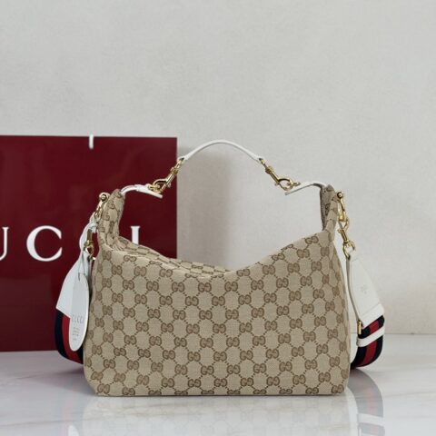 Gucci 浅杏布/米白手提单肩包 型号A00B4O